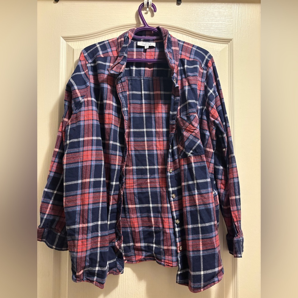 Classic Navy and Red Plaid Woman Shirt